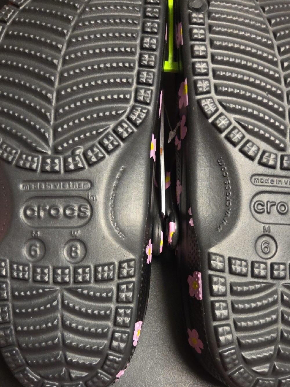 CROCS Black Clogs with Pink and Yellow Flower Accents - Picture 3 of 6